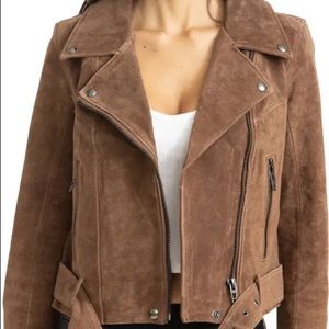 BLANKNYC Suede Moto Jacket in color caramel macchiato, size XS